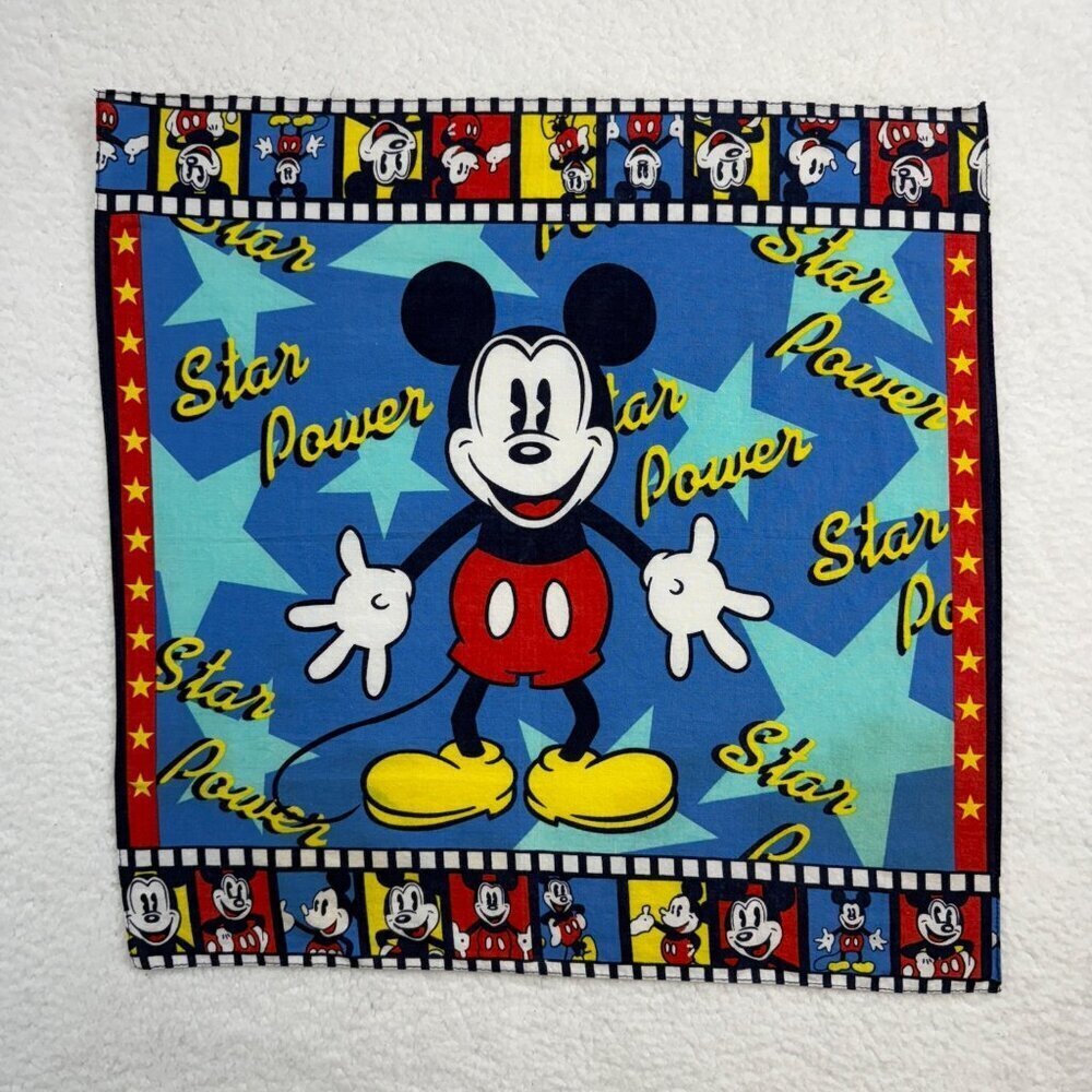 Vintage Disney Mickey Mouse Star Power Cotton Handkerchief Bandana Blue 18x18
